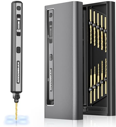 ARROWMAX Mini bolígrafo eléctrico de 5 velocidades, 10 pequeños brocas de perforación con caja de aluminio, pantalla OLED, luces LED, juego de perforación de resina para joyas, plástico (SDS Ultra)