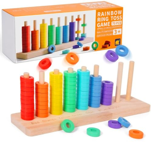 Dlishka Colour Stack Challenge Spiel aus Holz, Farben Sortier- & Stapelspiel, Colour Brain Game Lernspielzeug, Montessori Puzzle Spiel, Reise Spiele & Familien Spiele.