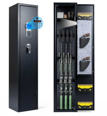 COSTWAY Armoire à Armes pour 10 Fusils, Coffre-Fort 3 Façons Verrouillage