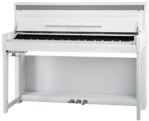 Classic Cantabile UP-1 WH E-Piano (88 Tasten, 3-fach Sensorik, Twinova-Piano Funktion, 22 Effekte, Dämpfersimulation, MP3-Recorder, Mic In, OLED Display, 40 hochwertige Sounds, Pedale) weiß hochglanz