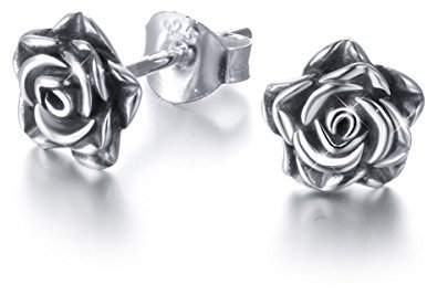 Rose Ohrstecker S925 Sterling Silber Blume Ohrstecker Romantische Valentinstagsgeschenke für Frauen Mädchen, oxidierte Ohrstecker