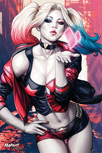 Batman Poster DC Comics Harley Quinn Kiss (61cm x 91,5cm) + 2 tringles Noires avec Suspension