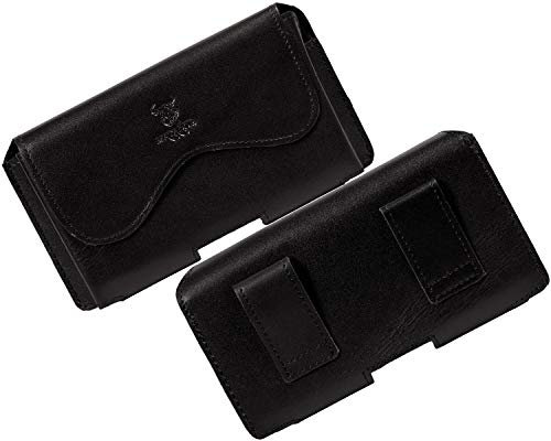 MATADOR Gürteltasche kompatibel mit Apple iPhone XS MAX/11/12/13/14 PRO MAX/14 Plus /15 Pro MAX /15 Plus Leder Case Doppelschlaufe Hüfttasche Ledertasche Magnetverschluss Quer Schwarz