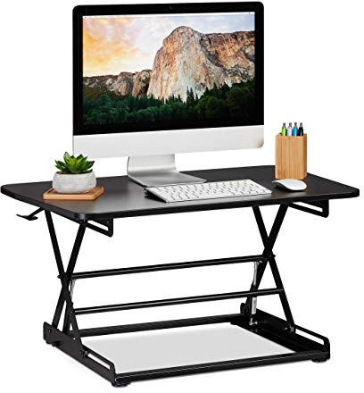 Relaxdays Sitz-Steh-Schreibtisch, für Laptop und Monitor, höhenverstellbarer Schreibtischaufsatz, ergonomisch, schwarz