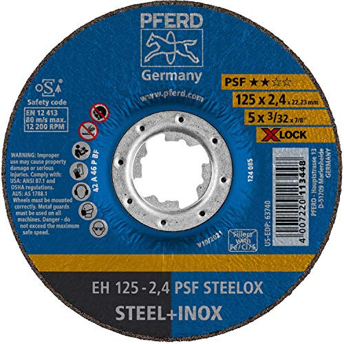 PFERD Trennscheibe, 25 Stück, 125 x 2,4mm, gekröpft, X-LOCK (22,23 mm), PSF STEELOX, 61740125 - für schnelle und komfortable Werkzeugwechsel