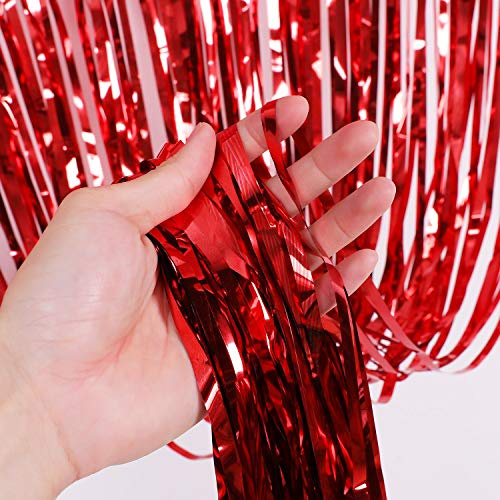 2M-3M Foil Fringe Tinsel Shimmer Curtain Door Wedding Birthday Party Decorations (2m, Red)