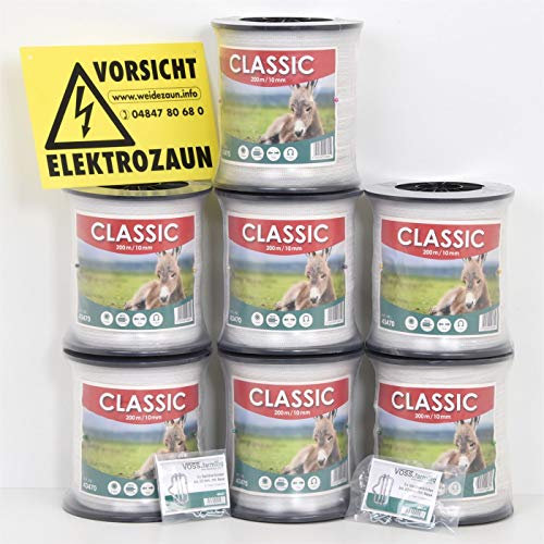 VOSS.farming Weidezaunband 1400m 10mm Classic 4 x 0,16 NIRO, weiß, Weidezaun und Elektrozaun Band