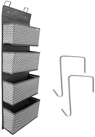 Navaris Estantería Colgante 4 Compartimentos para Ropa Zapatos - Organizador de Tela para Colgar en Puerta Armario - 33 x 9 x 92 cm - Zigzag Gris