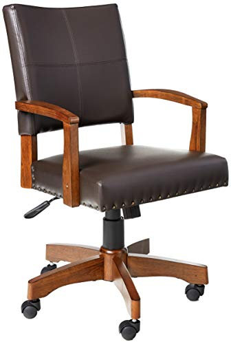 OSP Home Furnishings Deluxe Bankerstuhl aus Holz mit antikem Bronze-Nagelköpfen und mittelbraunem Holz, Espresso-Kunstleder