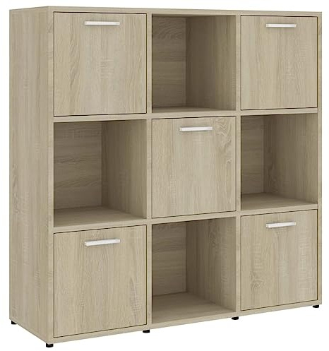 vidaXL Bücherregal mit 9 Fächern Raumteiler Raumtrenner Standregal Wandregal Regal Aktenregal Büroregal Würfelregal Sonoma-Eiche 90x30x90cm Holzwerkstoff