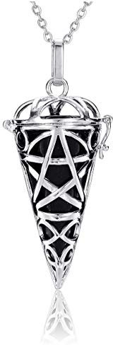 JOVIVI Black Obsidian Reiki Healing Crystal Locket Pendant Necklace Gemstone Hexagonal Pointed Pendulum Dowsing Divination Jewellery for Women