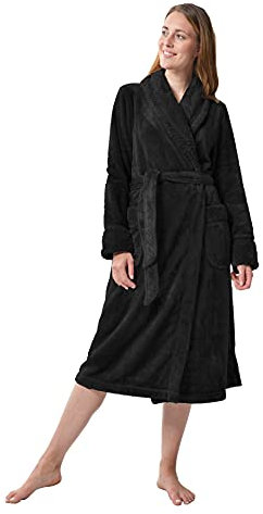 RAIKOU Kuschel weicher Bademantel Hausmantel, Loungewear Saunamantel für Damen, aus luxuriösem Flausch Coral Fleece auch als Morgenmantel perfekt（Schwarz, 44/46）