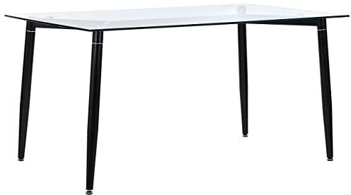 Mesa de comedor tablero de cristal transparente patas de metal negro 150 x 90 cm diseño moderno rectangular Totham