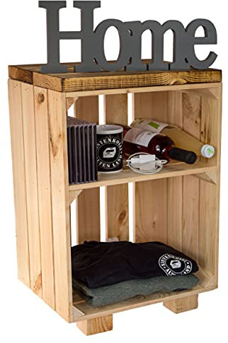 Nachttisch Abstelltisch weiß/Natur/geflammt Maße ca 30x40x55cm Regalkiste Flaschenablage Weinregal Apfelkiste/Weinkiste (Natur mit geflammter Planke)
