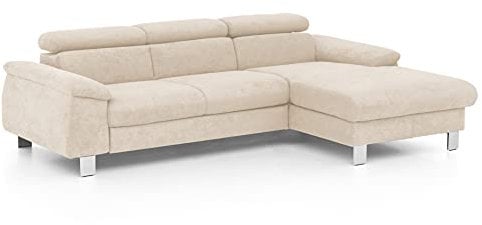 Mivano Ecksofa Micky mit Recamiere / Eckcouch mit Bettfunktion, Bettkasten und Kopfteilverstellung / 244 x 72 x 166 / Mikrofaser, Beige