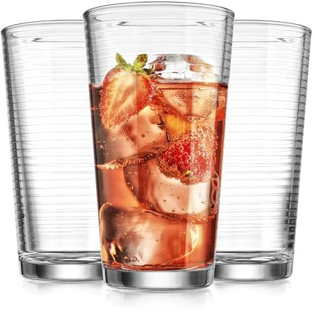 Glaver's Trinkgläser Set mit 10 Highball-Glasbechern, Premiumqualität, 480 ml, Kühler, gerippte Glaswaren, ideal für Wasser, Saft, Cocktails und Eistee, spülmaschinenfest