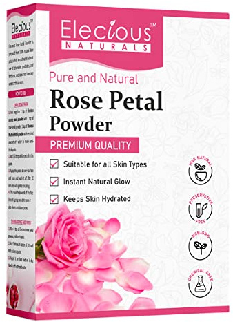 Elecious Pure Rose Petals Powder for Face, Skin and Hair Chemical-Free, Preservative Free, Non-GMO, No Artificial Color Added Moisturizes Dry Hair Cells 200gm
