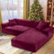 NAKIHOUSE Dicke Samt Sofa Überwürfe Sofabezug mit einem Kissenbezug, Superweicher Elastische Sofa Abdeckung in Bordeauxrot Farbe für 1/2/3/4 Sitzer（L-förmiges Ecksofa erfordert Zwei）