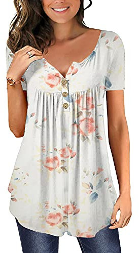 Tee Shirt Femme Coton Chic et Elegant 2025 Été Vêtements Haut Décontractés à Manches Courtes D'été Henley Top Chemise