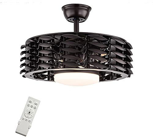 TIXBYGO LED Deckenventilator tricolor Blattlose Deckenventilator Leuchte mit Drei Geschwindigkeiten Fernbedienung unsichtbarer Ventilator-Kronleuchter Ausführung in Pure Copper Mute Motor Schwarz
