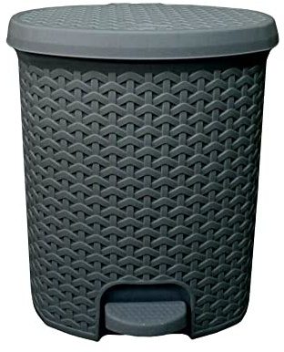 Muddy Hands Rattan Effect Plastic Foot Pedal Bin Home Bedroom Bathroom Rubbish Waste Dustbin (5.5 Litre, Grey)
