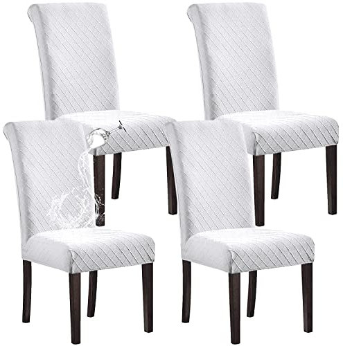 SHILV. HOME 100% Wasserdicht Esszimmer Stuhl Abdeckung Stretch Jacquard Parsons Stuhl Slipcover Abnehmbar Waschbar Stuhl Protector (Weiß,Set of 4)