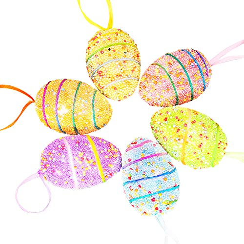 36 Stück Ostereier Zum Aufhängen, Ostereier Deko Klein, Osterdekoration Eier, Bunte Schaum Zum Befüllen, Ostern Hängende Ei Ornamente, Glitzer Anhänger für Außen und Innen Bunt Fenster Behang Pastell