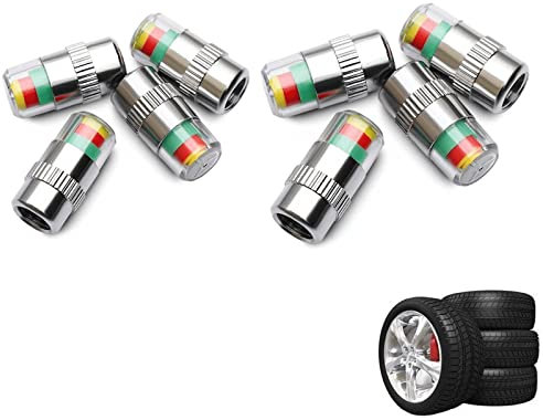 Tire Pressure Monitor 3 Color Eye Alert Cap,Car Tire Pressure Monitor Valve Stem Caps Sensor Indicator,Anti-Theft Tire Pressure Monitor Sensor Indicator,for Passenger Car, Bicycle, Motorbike (8pcs)