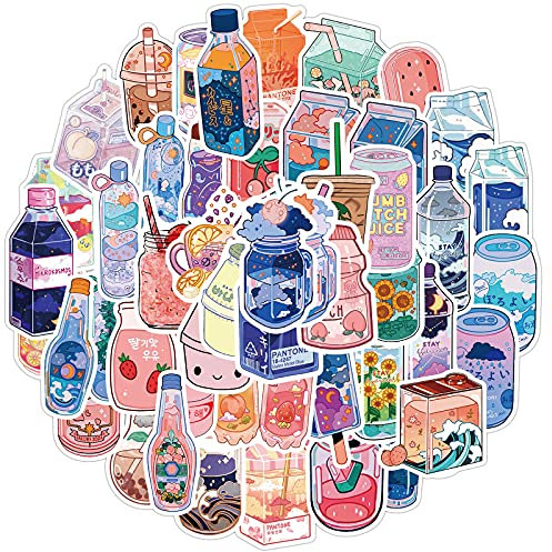 EUFFO Kawaii Getränke Sticker Set 50 Stück Anime Vintage Aufkleber für Laptop Fahrrad Scrapbook Skate Motorrad Koffer Skateboard Helm Auto Wasserfeste Aesthetic Trendy Stickers