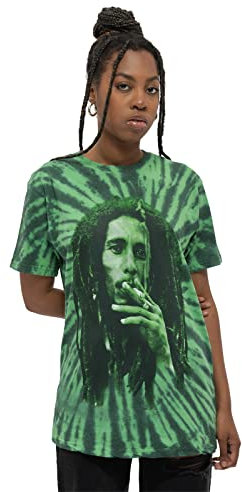 Bob Marley T Shirt Smoke Portrait Nue offiziell Unisex Tie Dye Grün XL