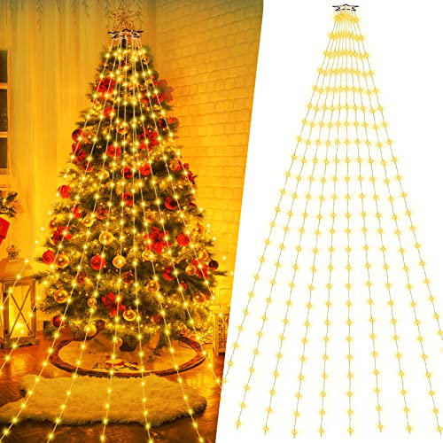 Luci Albero di Natale LED per Interno Esterno 2,8 metri x 10 Fili, 280LEDs Lucine Albero Natale IP44 Impermeabile, Catena Luminosa Fili Albero di Natale Luci Natalizie con 8 Modalità, Bianco Caldo