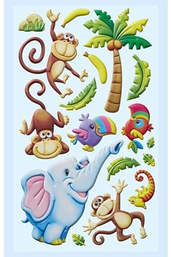 NEU SOFTY 3-D Sticker/Aufkleber, Lustige Tiere II/Dschungel, 1 Bogen