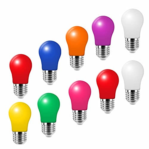 Jiotouhu E27 3W LED Farbige Glühbirnen, Bunte Glühbirnen Birnenform, Dekorative Lampe für Terrassen Biergärten, Gemischte Farben,10er Pack