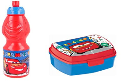 ALMACENESADAN, 4953, Pack vuelta al cole Cars lets race; compuesto por Botella sport 400ml y sandwichera rectangular multicolor, productos reutilizables, sin BPA