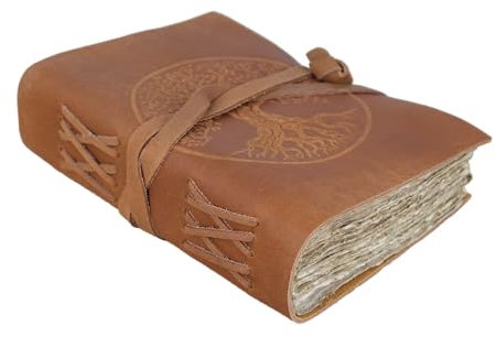 Veluca Vintage Echtleder Tagebuch | Handgefertigt | Veluca | Lebensbaum | Ledergebundenes Notizbuch | Antik anmutendes Papier | Zeichnen & Skizzieren | LARP | Unliniert | 240 Seiten