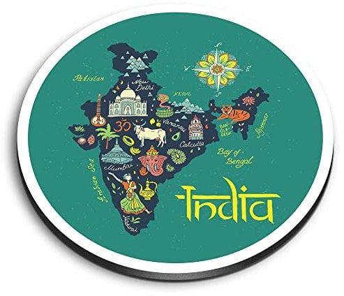 1x Round MDF Magnet 6cm - India Travel Map Flag Indian Asia Holiday - Fridge Locker Office Whiteboard Toolbox #58776