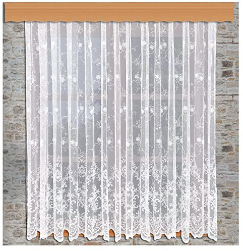 kollektion MT Florentiner Tüllstickerei Store Dorothea mit Blumenranken in weiß hochwertige Gardine bestickter Spitzenstore mit Blüten-Muster 145 x 800 cm