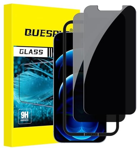 QUESPLE Privacy Screen Protector for iPhone 12 Pro Max 6.7-Inch, 2-Pack Privacy Glass, Anti-Spy Tempered Glass Film with Install Tool, Anti-Scratch/High Sensitivity/Case Friendly