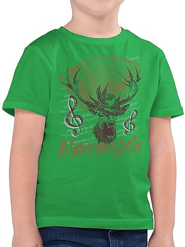 Kinder T-Shirt Jungen - Kompatibel mit Oktoberfest Trachtenshirt - Almrausch Hirsch Tradition Alpen Almerer - 140 (9/11 Jahre) - Grün - bayrische Outfit bayrisch Shirt Tracht Oberteil Bayern Tshirt