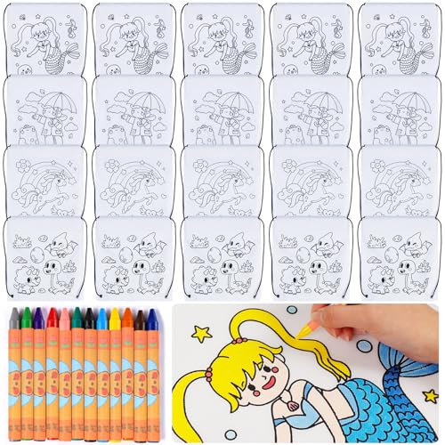 Tianher Bolsas con cordón para niños, 20 mochilas para colorear con 12 lápices de cera,Bolsa de deporte con cordón,Regalos infantiles para fiestas y cumpleaños