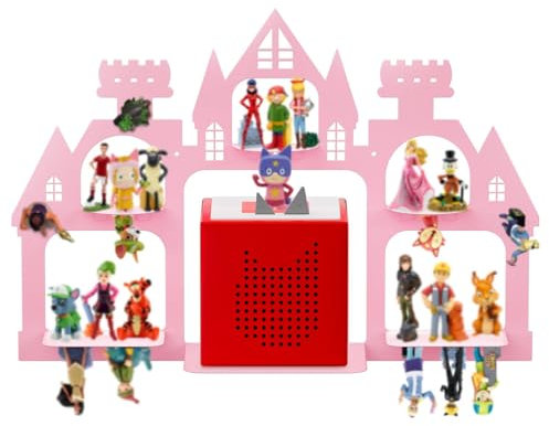 Raweao Metal Shelf for Tonies Figures 15-25pcs, Magnetic Shelf for Toniebox in Children's Room Decoration 43x30cm, Wall Mounted Shelves for Tonie Charactors Storage(Pink)