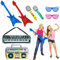 8 Stück Aufblasbare Instrumente Set , Aufblasbare Gitarre Kinder , luftgitarren zum aufblasen , Aufblasbare Bass Mikrofon Aufblasbar mit Partybrille für Musikparty Pool Party Karnevals