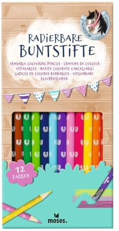 moses. Radierbare Buntstifte Pferde, 12 Stifte in bunten Farben, Perfekt für Kinder, 12er-Set Buntstifte zum Malen, Basteln & Kreativ sein, Für Kindergarten, Kindergeburtstage oder den Kunstunterricht