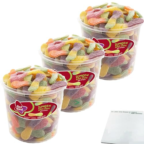 Red Band Zungen super sauer Fruchtgummi 3er Pack (3x1200g Dose) + usy Block