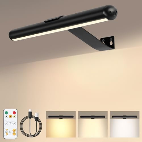 Luce per Quadri Senza Fili Ricaricabile, 33CM Lampada da Parete Senza Fili con Telecomando, 3 Modalità di Illuminazione, Luci da Esposizione con Timer per Pittura, Dardi, Galleria, Foto
