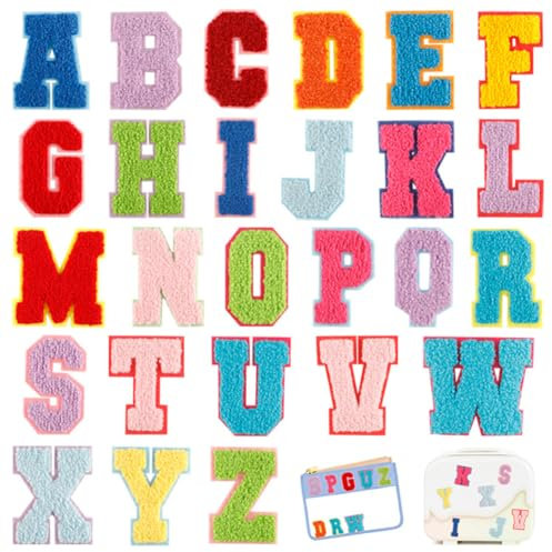 Iron on English Letter Patches A-Z Alphabet Applique Patches Badge Multi-color Fabric Embroidered Patches Decorative Repair Patches Iron On or Sew On Embroidery Patches Emblem for Jackets Clothes Jean
