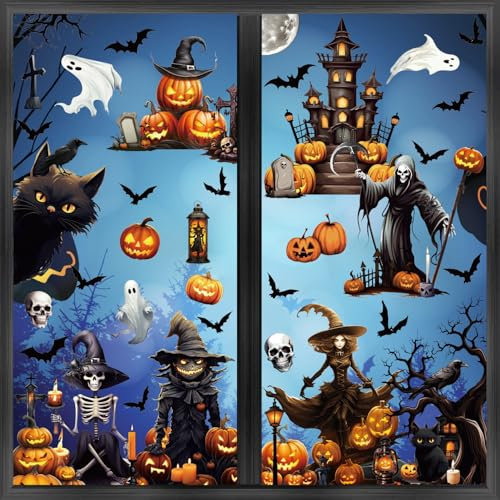 ZALAON Halloween fensteraufkleber, 8 blatt Halloween Fenster Aufkleber halloween window stickers sind ideal für Balkontüren, Fenster und eine Vielzahl von Spiegeln
