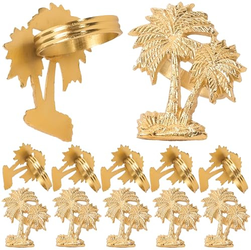 12-Piece Gold Metal Napkin Rings - Palm Tree Metal Napkin Rings Dinner Napkin Holder for Wedding Birthday Valentine's Day Christmas Party Dinner Table Décor - ALPHA Living HOME
