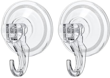 Shang Chiang 2 Pack Suction Hooks, Powerful Push and Lock Vacuum Suction Cup, Multi-Purpose Shower Hooks for Front Door, Window Glass, Kitchen, Towel, Loofah, Utensils