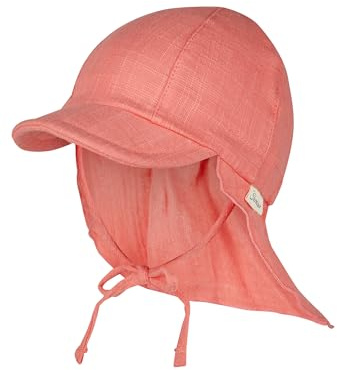 Sterntaler Schirmmütze Nacken Uni - Mädchen Mütze aus luftigem Baumwoll Musselin - Sommermütze mit Nackenschutz - Sonnenhut zum Binden - Baby und Kinder Kopfbedeckung- Koralle, Größe 45